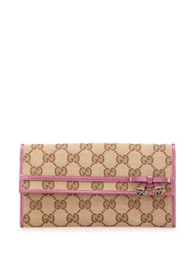 Pre-owned Gucci 2000-2015 Gg Canvas Bow Heart Continental Wallet Long Wallets In Brown