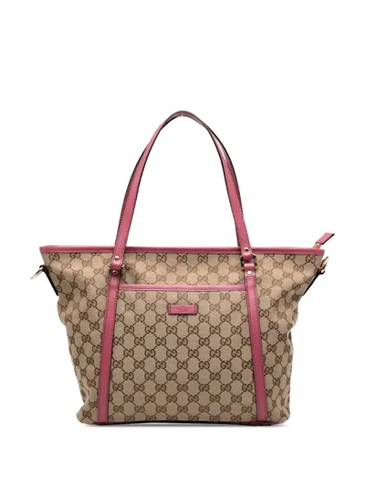 Pre-owned Gucci 2000-2015 Gg Canvas Convertible Joy Tote Satchel In Brown