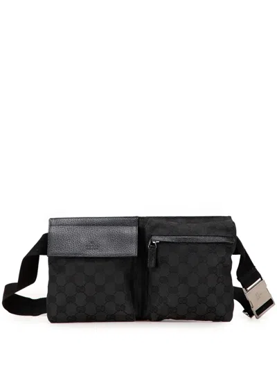 Pre-owned Gucci 2000-2015 Gg Canvas Double Pocket Belt Bag In Black
