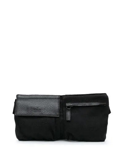 Pre-owned Gucci 2000-2015 Gg Canvas Double Pocket Belt Bag In Black