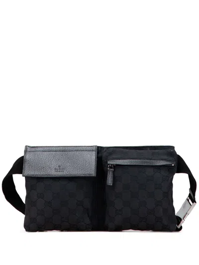 Pre-owned Gucci 2000-2015 Gg Canvas Double Pocket Belt Bag In Black