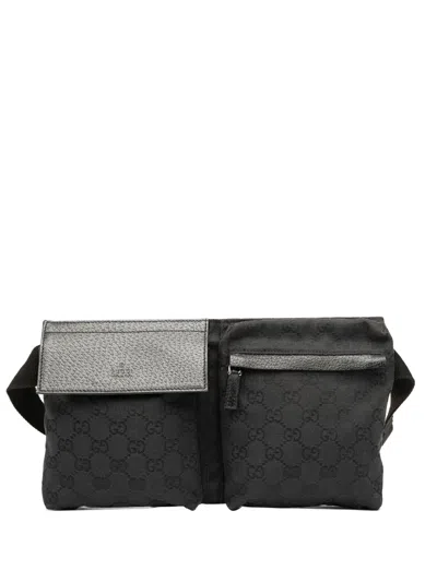Pre-owned Gucci 2000-2015 Gg Canvas Double Pocket Belt Bag In Black