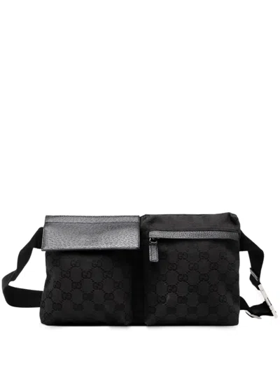 Pre-owned Gucci 2000-2015 Gg Canvas Double Pocket Belt Bag In Black