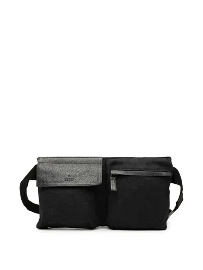 Pre-owned Gucci 2000-2015 Gg Canvas Double Pocket Belt Bag In Black