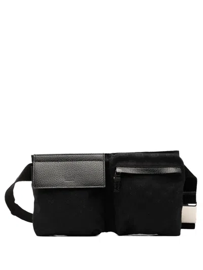 Pre-owned Gucci 2000-2015 Gg Canvas Double Pocket Belt Bag In Black