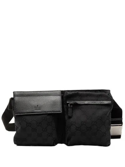 Pre-owned Gucci 2000-2015 Gg Canvas Double Pocket Belt Bag In Black