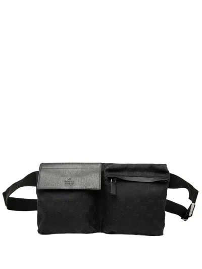 Pre-owned Gucci 2000-2015 Gg Canvas Double Pocket Belt Bag In Black