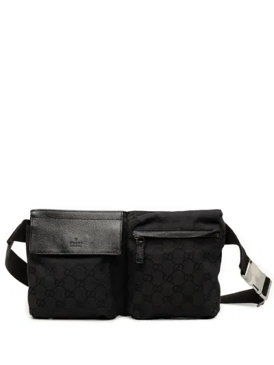 Pre-owned Gucci 2000-2015 Gg Canvas Double Pocket Belt Bag In Black