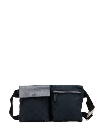 Pre-owned Gucci 2000-2015 Gg Canvas Double Pocket Belt Bag In Blue