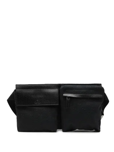 Pre-owned Gucci 2000-2015 Gg Canvas Double Pocket Belt Bag In Blue