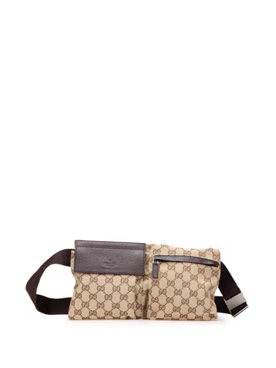 Pre-owned Gucci 2000-2015 Gg Canvas Double Pocket Belt Bag In Brown