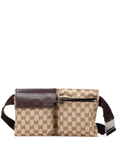 Pre-owned Gucci 2000-2015 Gg Canvas Double Pocket Belt Bag In Brown