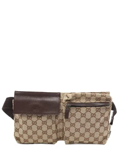 Pre-owned Gucci 2000-2015 Gg Canvas Double Pocket Belt Bag In Brown