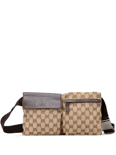 Pre-owned Gucci 2000-2015 Gg Canvas Double Pocket Belt Bag In Brown
