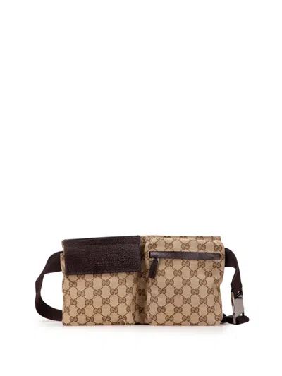Pre-owned Gucci 2000-2015 Gg Canvas Double Pocket Belt Bag In Brown