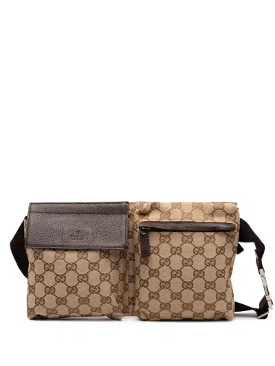 Pre-owned Gucci 2000-2015 Gg Canvas Double Pocket Belt Bag In Brown