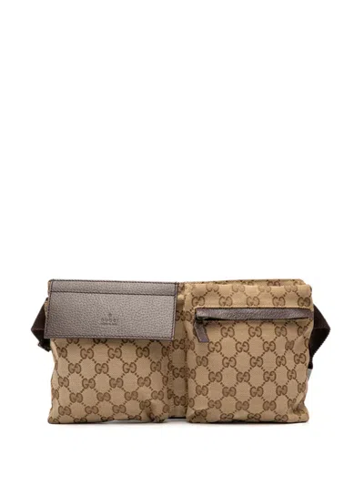 Pre-owned Gucci 2000-2015 Gg Canvas Double Pocket Belt Bag In Brown