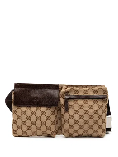 Pre-owned Gucci 2000-2015 Gg Canvas Double Pocket Belt Bag In Brown