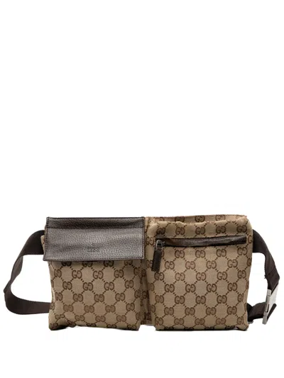 Pre-owned Gucci 2000-2015 Gg Canvas Double Pocket Belt Bag In Brown