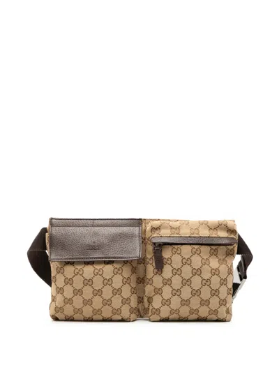 Pre-owned Gucci 2000-2015 Gg Canvas Double Pocket Belt Bag In Brown