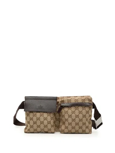 Pre-owned Gucci 2000-2015 Gg Canvas Double Pocket Belt Bag In Brown