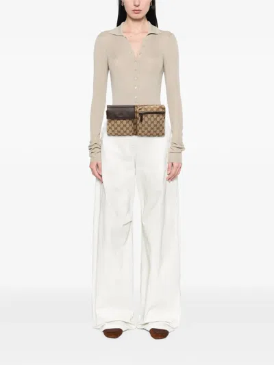 Pre-owned Gucci 2000-2015 Gg Canvas Double Pocket Belt Bag In Brown