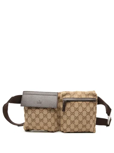 Pre-owned Gucci 2000-2015 Gg Canvas Double Pocket Belt Bag In Brown