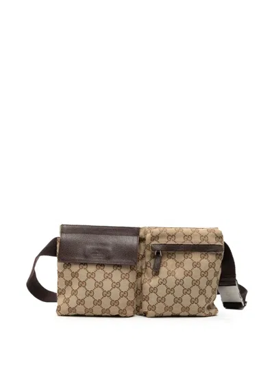Pre-owned Gucci 2000-2015 Gg Canvas Double Pocket Belt Bag In Brown
