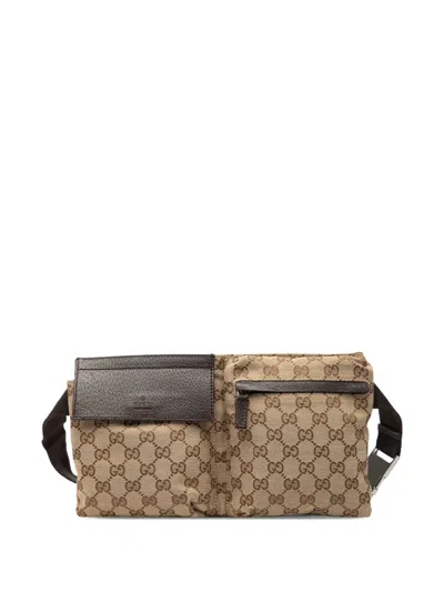 Pre-owned Gucci 2000-2015 Gg Canvas Double Pocket Belt Bag In Brown