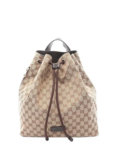 Pre-owned Gucci 2000-2015 Gg Canvas Drawstring Backpack In Brown