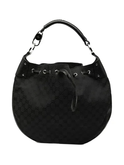 Pre-owned Gucci 2000-2015 Gg Canvas Drawstring Hobo Bag In Black