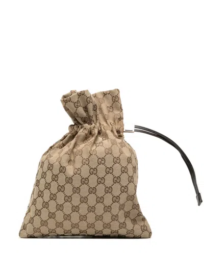 Pre-owned Gucci 2000-2015 Gg Canvas Drawstring Pouch In Brown