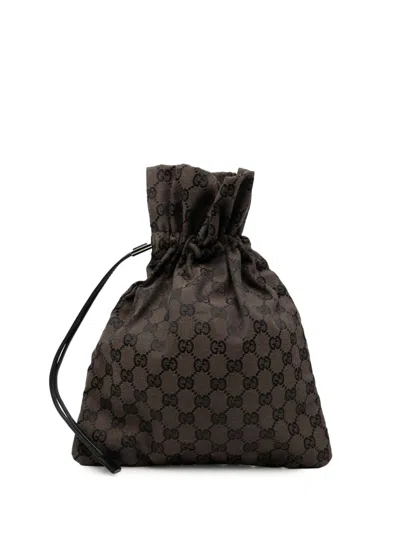 Pre-owned Gucci 2000-2015 Gg Canvas Drawstring Pouch In Brown