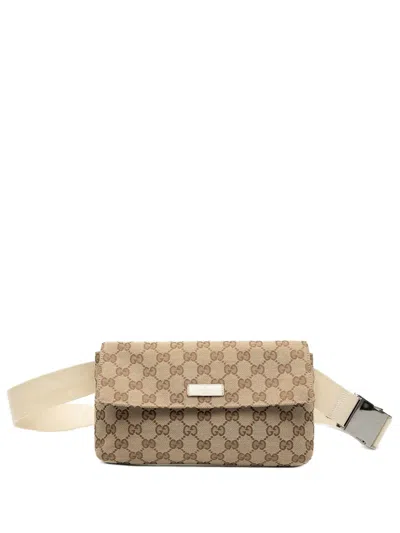 Pre-owned Gucci 2000-2015 Gg Canvas Flap Belt Bag In Brown