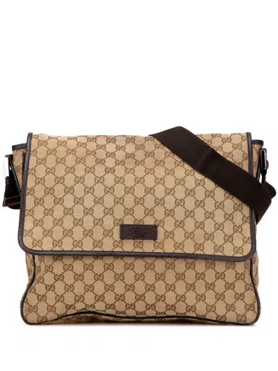 Pre-owned Gucci 2000-2015 Gg Canvas Flap Messenger Bag Crossbody Bag In Brown
