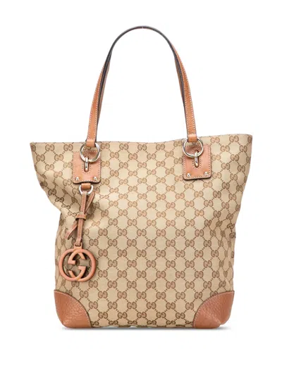 Pre-owned Gucci 2000-2015 Gg Canvas Gg Charm Tote Bag In Brown