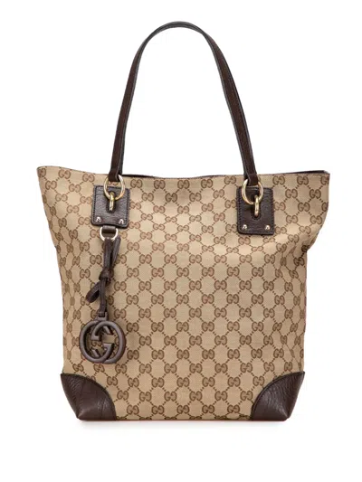 Pre-owned Gucci 2000-2015 Gg Canvas Gg Charm Tote Bag In Brown