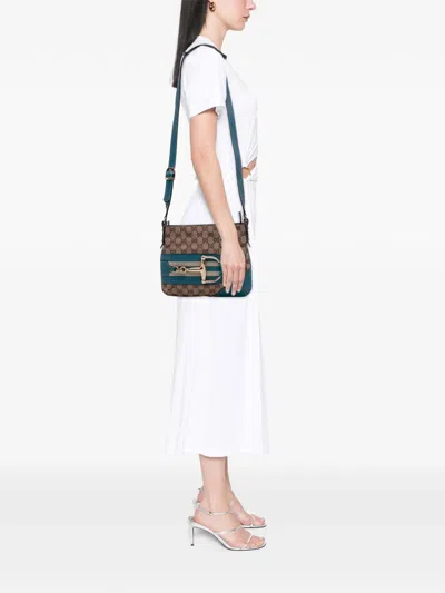 Pre-owned Gucci 2000-2015 Gg Canvas Hasler Web Crossbody Bag In Blue