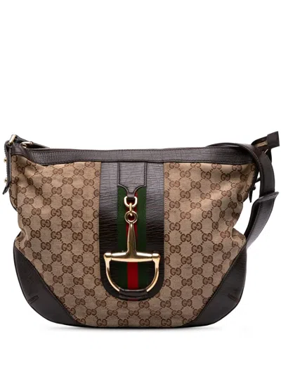 Pre-owned Gucci 2000-2015 Gg Canvas Hasler Web Crossbody Bag In Brown