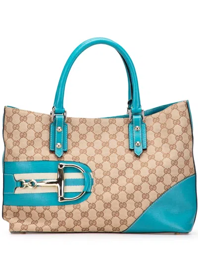 Pre-owned Gucci 2000-2015 Gg Canvas Hasler Web Tote Bag In Blue