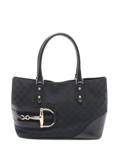 Pre-owned Gucci 2000-2015 Gg Canvas Hasler Web Tote Bag In Black