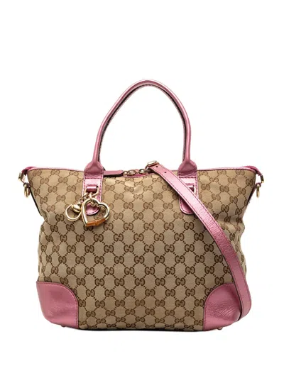 Pre-owned Gucci 2000-2015 Gg Canvas Heart Bit Satchel In Brown