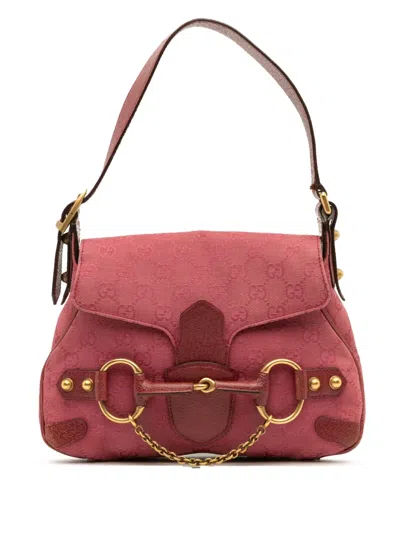Pre-owned Gucci 2000-2015 Gg Canvas Horsebit Chain Flap Shoulder Bag In Red