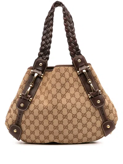 Pre-owned Gucci 2000-2015 Gg Canvas Horsebit Pelham Shoulder Bag In Brown