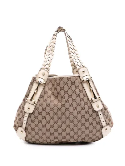 Pre-owned Gucci 2000-2015 Gg Canvas Horsebit Pelham Shoulder Bag In Brown