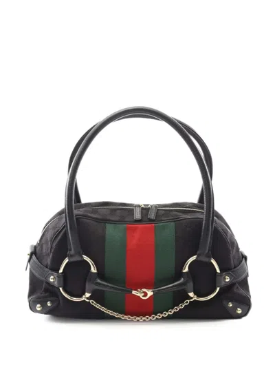 Pre-owned Gucci 2000-2015 Gg Canvas Horsebit Web Shoulder Bag In Black