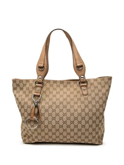 Pre-owned Gucci 2000-2015 Gg Canvas Icon Bit Tote Bag In Brown