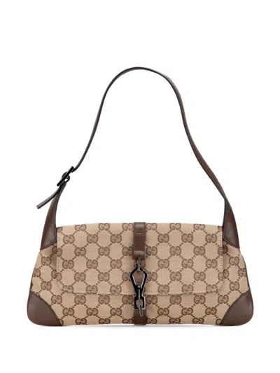 Pre-owned Gucci 2000-2015 Gg Canvas Jackie O Flap Shoulder Bag In Brown