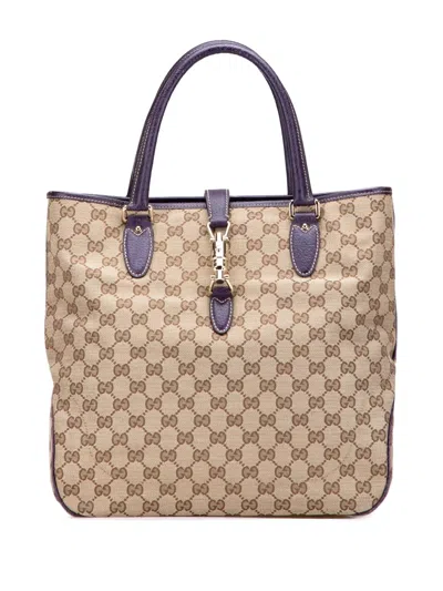 Pre-owned Gucci 2000-2015 Gg Canvas Jackie Piston Lock Tote Bag In Brown