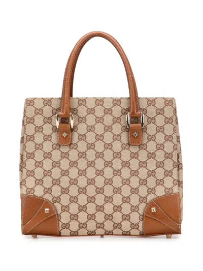 Pre-owned Gucci 2000-2015 Gg Canvas Nailhead Handbag In Brown